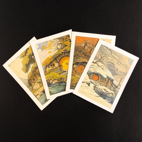 Four Seasons in the Shire / Lord of the Rings Print Set of 4 / Mini Art Gallery Collection / 5x7 Wall Decor