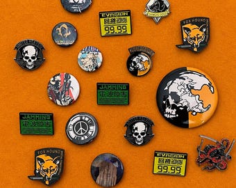 Metal Gear Solid Collectible Enamel Pins Fox Hound, Diamond Dogs, Alert, Caution, Jamming