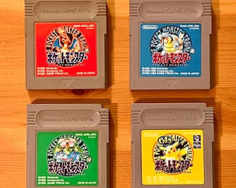 Pokemon Red, Blue, Green and Yellow Loose Japanese Game Cartridges, Gameboy and Gameboy Color, Retro Gaming