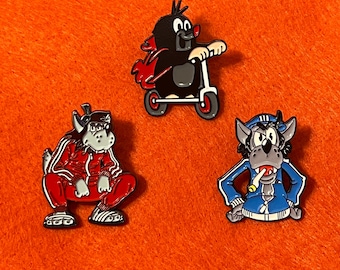 Nu, Pogodi! & Krtek Collectible Enamel Pins | Soviet an Czech Cartoon Retro Animation Pins