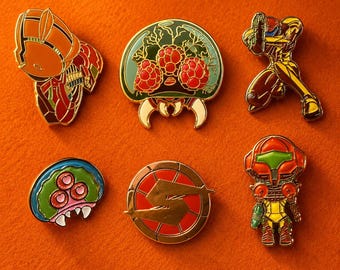 Metroid Collectible Enamel Pins | Samus Aran, Metroid, Screw Attack & Nintendo Sci-Fi Pins