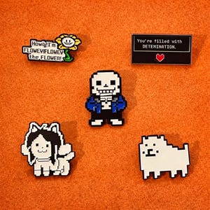 Under Tale Collectible Enamel Pins Annoying Dog, Sans, Temmie, Flowey The Flower and Determination
