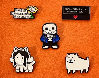 Under Tale Collectible Enamel Pins Annoying Dog, Sans, Temmie, Flowey The Flower and Determination