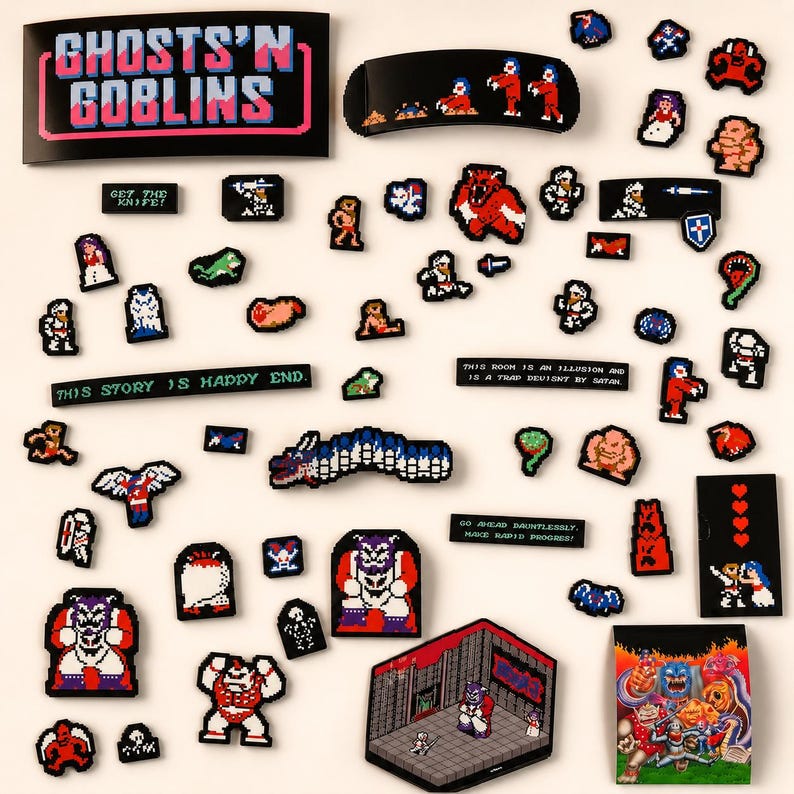 Naklejki na konsolę NES w stylu retro 8-bit | Mario, Zelda, Final Fantasy, Metroid, Mega Man Pixel Art Ghost n Goblins