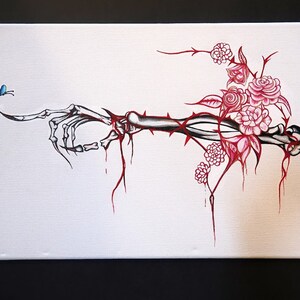 The Blue Butterfly #2 acrylic skeleton arm painting
