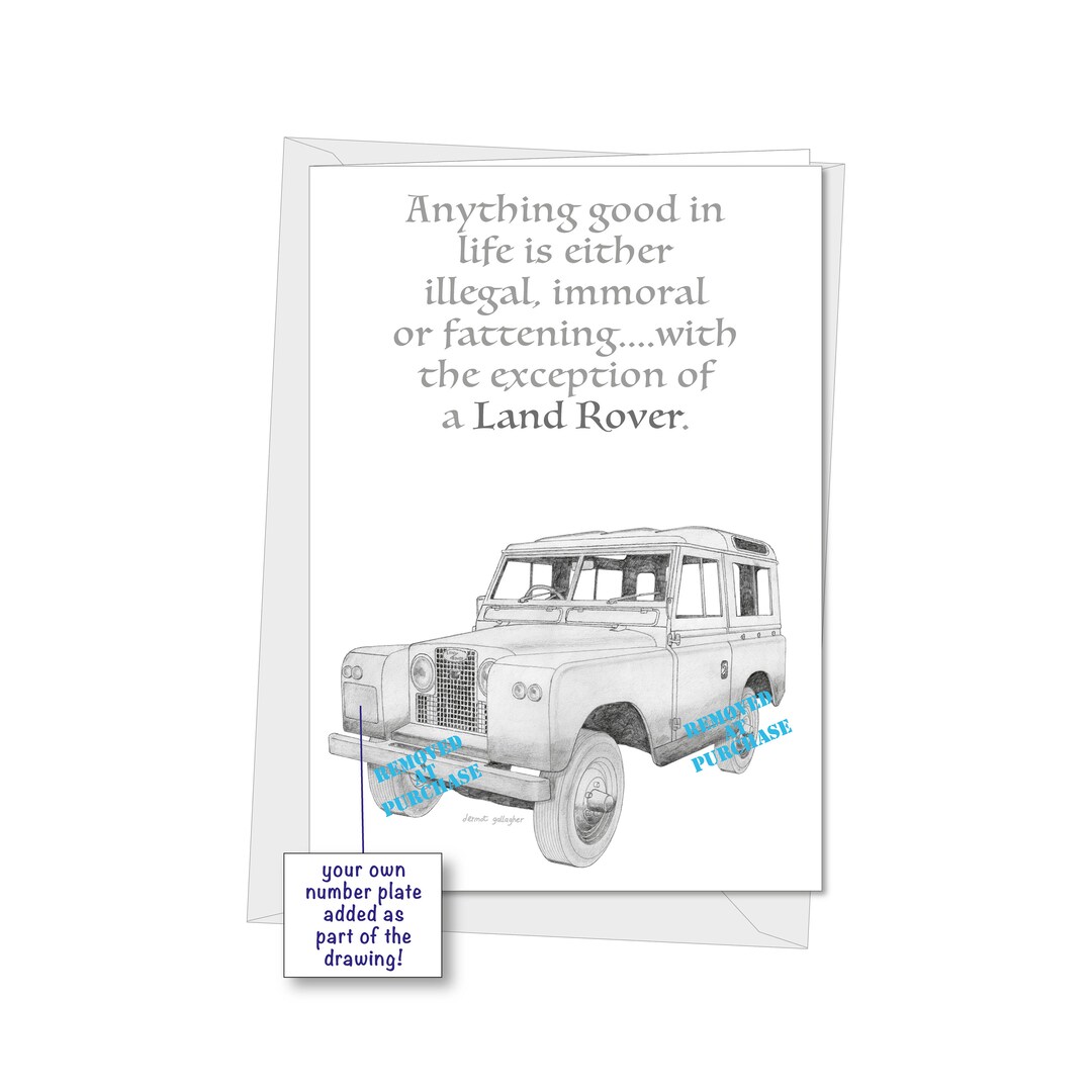 Land Rover Series 2 Greeting Card, Personalised, Hand-drawn Choice 1 ...