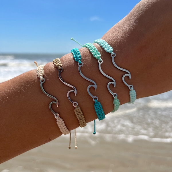 Waterproof Wave Charm Bracelet/Anklet Delicate Ocean Jewelry Beach Stackable Non-Tarnish Surfer Bracelets