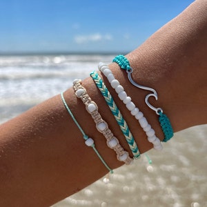 Set of Waterproof Ocean Wave Bracelets Gift Beach Anklets non tarnish surfer 5 piece bracelet set