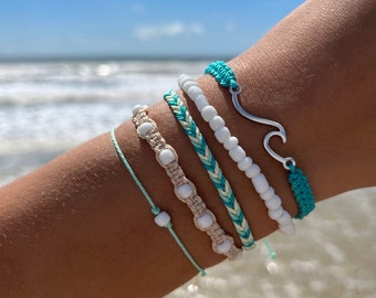 Set of Waterproof Ocean Wave Bracelets Gift Beach Anklets non tarnish surfer 5 piece bracelet set