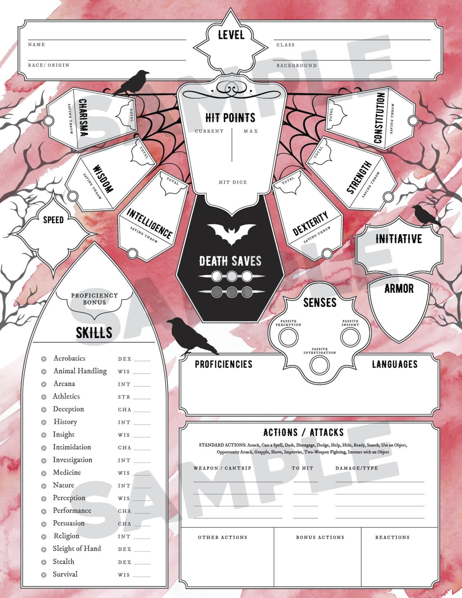 Gothic Vampire Character Sheet (D&amp;D 5e) - Etsy