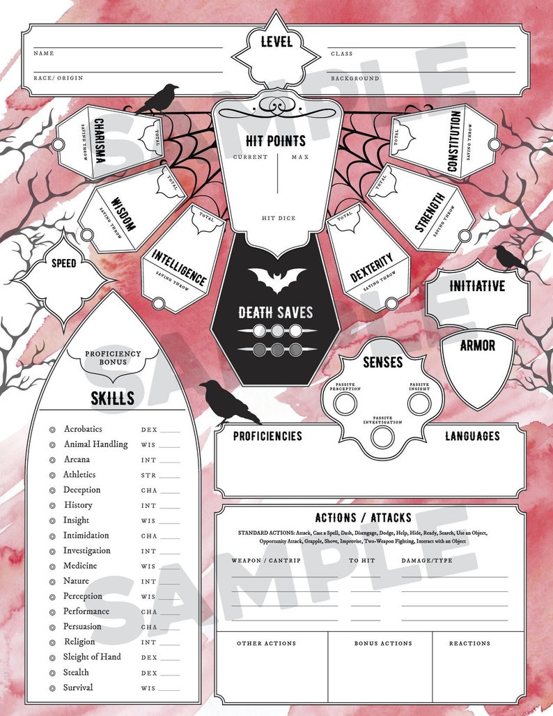 Gothic Vampire Character Sheet (D&amp;D 5e) - Etsy