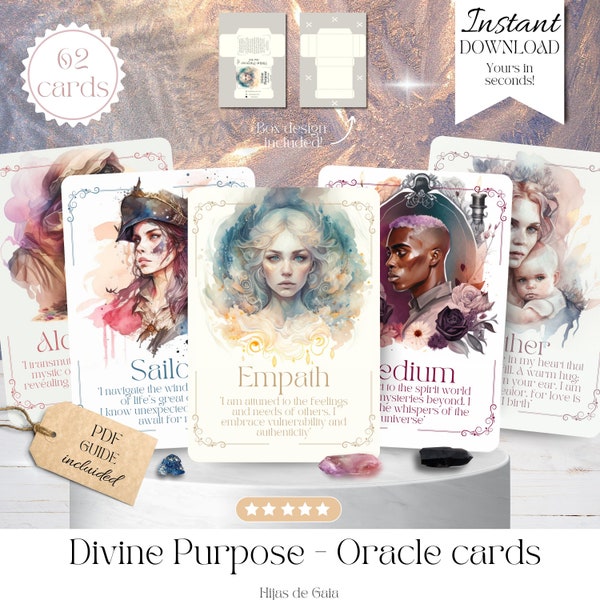 Printable Oracle Cards: Divine Purpose Oracle Deck. DIY. Instant PDF download. High-resolution Divination Tool. Tarot and oracle