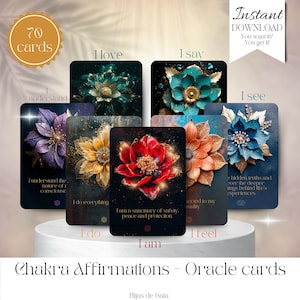 Karty Oracle Chakra Positive Affirmations. Wydrukuj i cyfrową talię Oracle DIY. Natychmiastowe pobranie. Narzędzie duchowości i wróżbiarstwa.