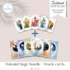 Celestial Magic Oracle Deck Bundle. Sternzeichen und Mondphasen. Mystische Weissagungskarten. Druckbares Deck. Astrologie-Orakel. Hijas de Gaia.