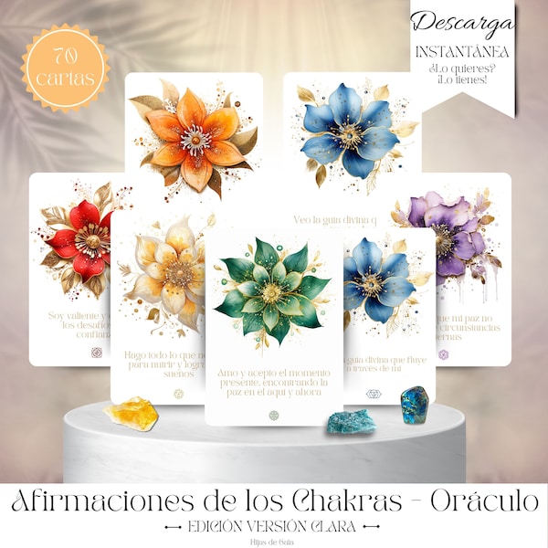 Barre numérique d'Afirmaciones Positivas de los 7 Chakras. Afirmaciones imprimibles para el día a día. Oráculo en espagnol. Cartes oraculaires