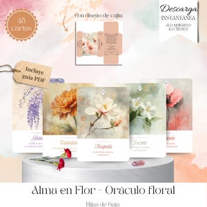 Alma en Flor - Oráculo de Flores en Español 45 Cartas + Guía PDF + Caja. Cartas Botánicas con mensajes positivos.