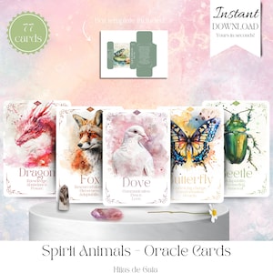 Baralho de Oráculo Spirit Animals. 77 cartas. Oráculo para imprimir e fazer você mesmo. Cartas de oráculo para iniciantes com um guia e modelo de caixa. Hijas de Gaia.