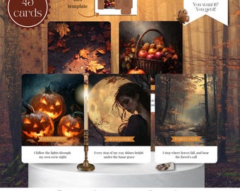 Heligt höstorakel - Digital kortlek med 45 kort med betydelser och mall för rutor - Halloween Samhain Tarot - Häxorakelkort - Omedelbar nedladdning
