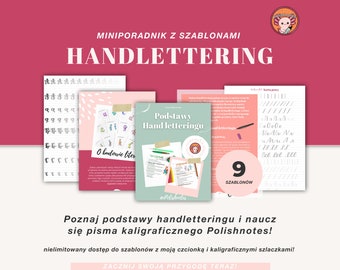 Mini handlettering guide with 9 exercise templates in Polishnotes calligraphic font