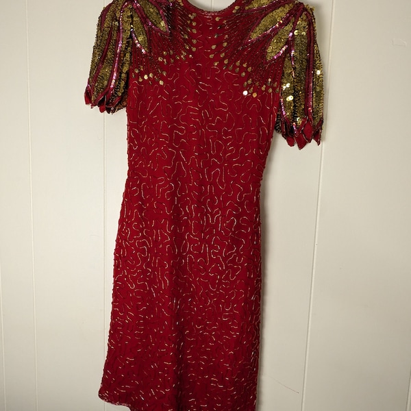 Vintage Beaded Silk dress 80s Scala Laurence Kazar