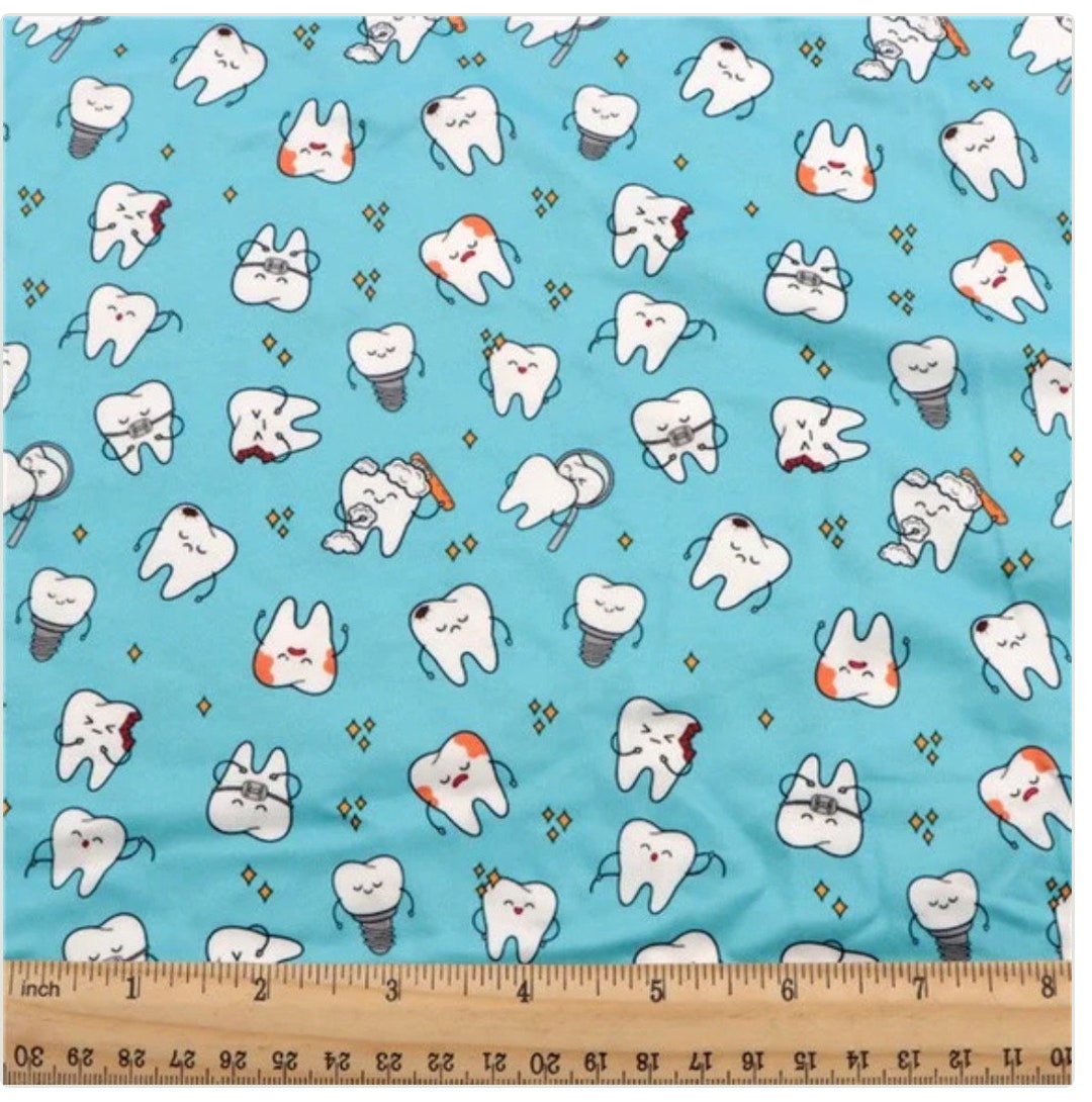 Teeth Fabric, Dentist Fabric Half A Yard 100 Cotton Fabric, Quilting