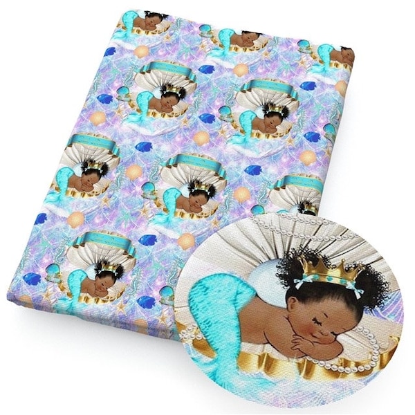 African American Mermaid Baby Princess 100% Cotton Fabric Textile