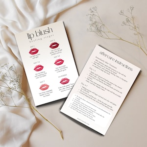 Plantilla de cuidado posterior del rubor de labios, etapas de curación del rubor de labios, tarjeta de cuidado de maquillaje permanente editable, plantilla de tarjeta de cuidado de pequeñas empresas
