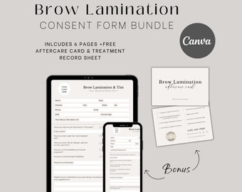Brow Lamination + Tint Forms, Bearbeitbare Vorlagen, Neutral Esthetician Template, Brow Lamination Form, Augenbrauen Laminierung und Tint