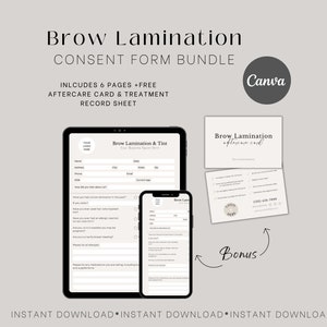 Brow Lamination + Tint Forms, Editable templates, Neutral Esthetician template, Brow lamination form, Eyebrow Lamination and Tint