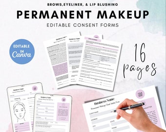 PMU-Formen - Bearbeitbare Permanent Make-up-Einwilligungen, Microblading-Formen, Lippen-Rouge-Formen, Permanent-Eyeliner-Einwilligungen, Kosmetikerin-Formulare, PMU