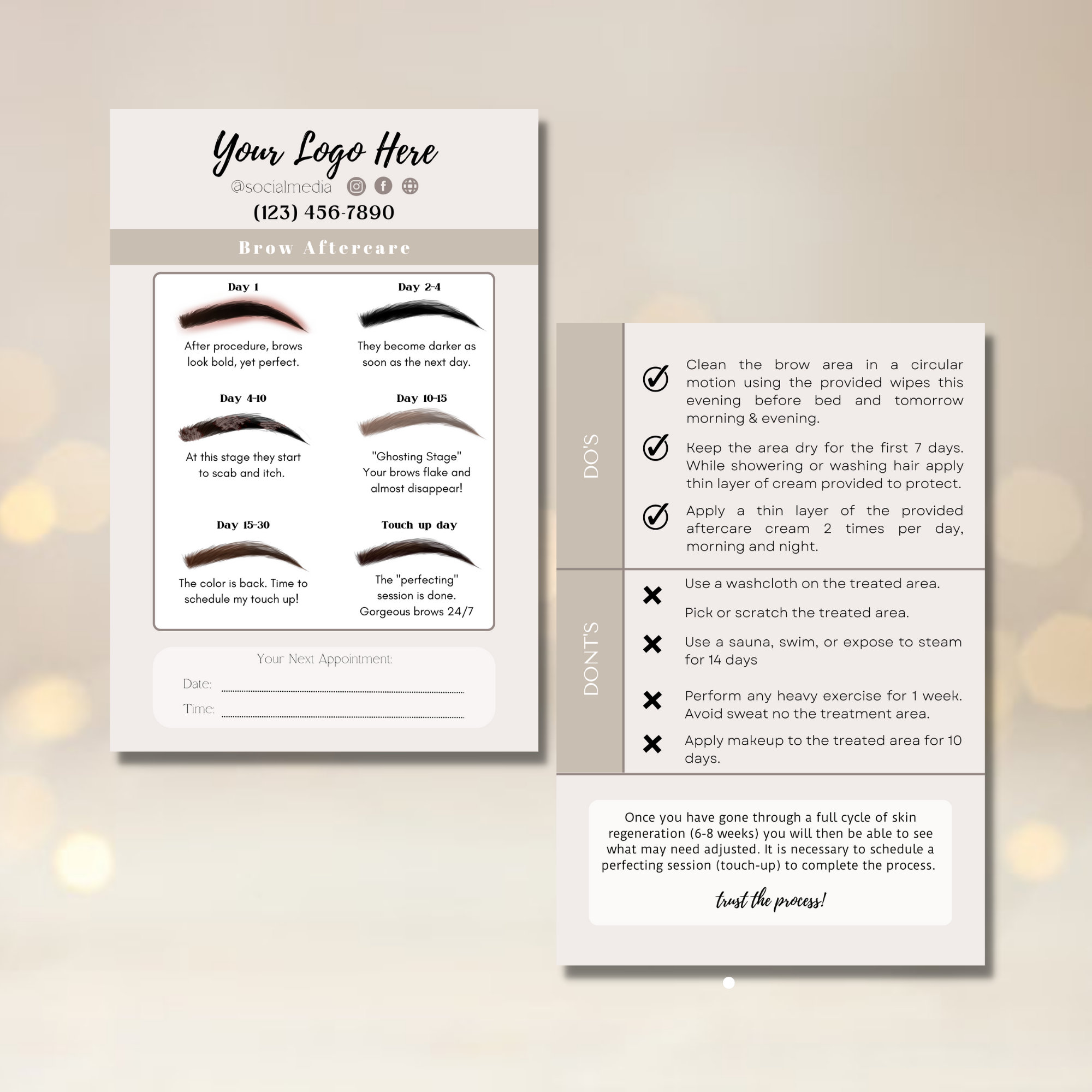 PMU Brow Healing Stages Template, Editable PMU Brow Aftercare Template