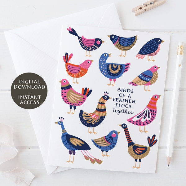 DIY Printable Greeting Card – A2 and A7 Size – Birds of a Feather Flock Together Greeting Card – Instant Digital Download – PGRT0041
