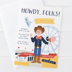 Invitación imprimible DIY Canva – A7 5" x 7" – Cumpleaños de la Feria Estatal – Descarga digital instantánea – PPNV0003