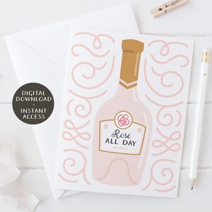 DIY afdrukbare wenskaart – A2- en A7-formaat – Rosé All Day Pink Wine-wenskaart – Instant Digitale Download – PGRT0002