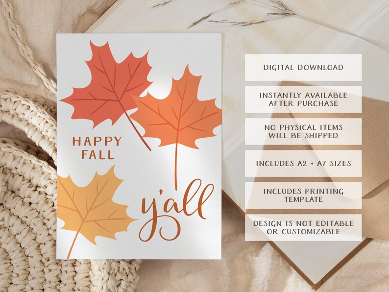 DIY Printable Greeting Card – A2 and A7 Size – Happy Fall Y'all ...
