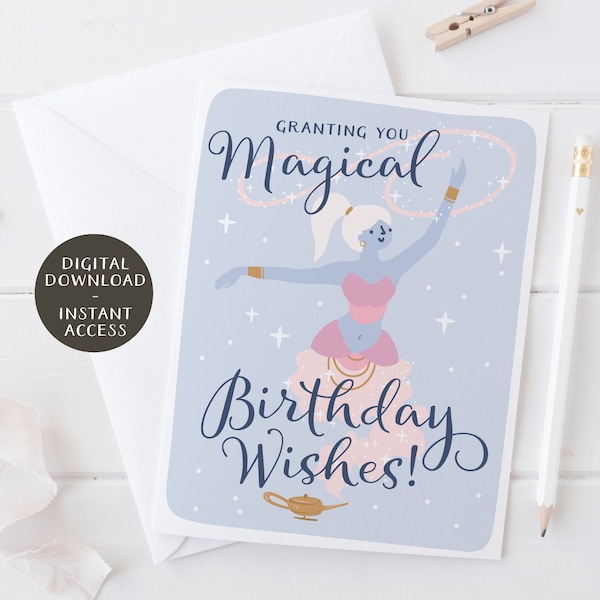 DIY Printable Greeting Card – A2 and A7 Size – Granting You Magical Birthday Wishes Genie Greeting Card – Instant Digital Download– PGRT0271