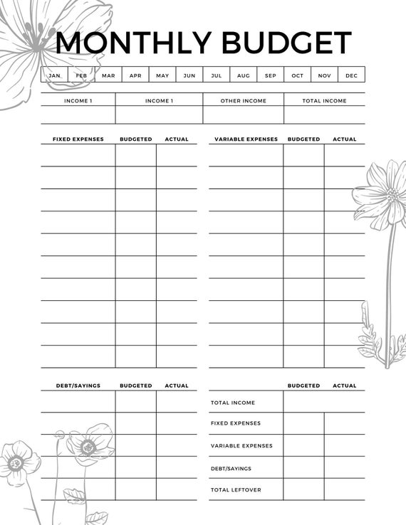 Downloadable Monthly Budget Planner Etsy