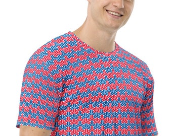 Camiseta geométrica con estampado completo para hombres Camiseta completa Ropa del festival 4 de julio Camiseta del 4 de julio T Streetwear Arte abstracto Regalo rojo y azul