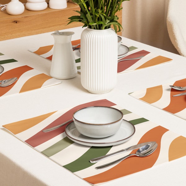 Ensemble de sets de table rétro 18 x 24 élégant, résistant à l'eau, design créatif et dynamique, en polyester de haute qualité, cadre de dîner, impression artistique audacieuse