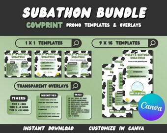 Cowprint Subathon Streamer Bundle: Canva Vorlagen (Digitaler Download)