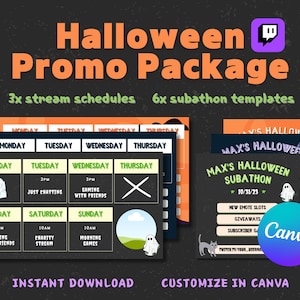 HALLOWEEN Subathon and Stream Schedule Promo BUNDLE | Holiday Fall Theme for Twitch Streamers | Customizable CANVA Templates