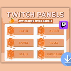 30 ORANGE JUICE BOX Panels for Twitch | Cute Streamer Graphics