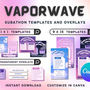 Steamwave Subathon Social Media Bundle | 16x Lofi Promo Content für Twitch Streamer | Bearbeitbare CANVA-Vorlage | INDIVIDUALISIERBARES Promo Paket!