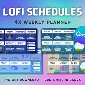 Lofi Weekly Stream Schedules | Editable Canva Templates | Aesthetic VAPORWAVE Planners | Twitter Template for Twitch Streamers | Cool Colors