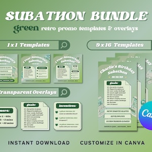 Grünes TEILATHON Social Media Bundle | Retro Gaming Theme für Twitch Streamer | Bearbeitbare CANVA-Vorlage | INDIVIDUALISIERBARES Promo Paket!