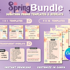 ANIMATED Spring SUBATHON Social Media Bundle | Cute Flower Theme for Twitch Streamers | Customizable CANVA Template