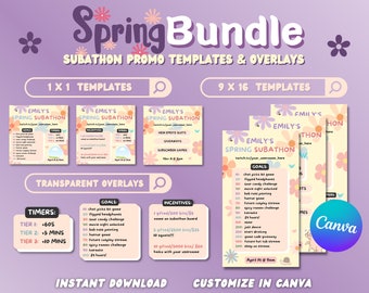 ANIMATED Spring SUBATHON Social Media Bundle | Cute Flower Theme for Twitch Streamers | Customizable CANVA Template