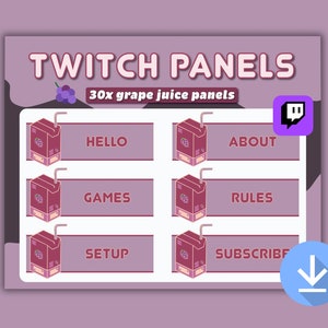 30 GRAPE JUICE BOX Panels for Twitch | Cute Streamer Graphics
