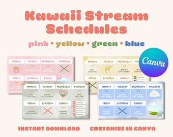 Plantilla de programación de transmisiones en colores pastel kawaii: Diseño editable en Canva (descarga digital)
