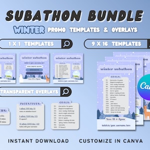 Winter SUBATHON Social Media Bundle | Cute and Cozy Theme for Twitch Streamers | Customizable CANVA Template